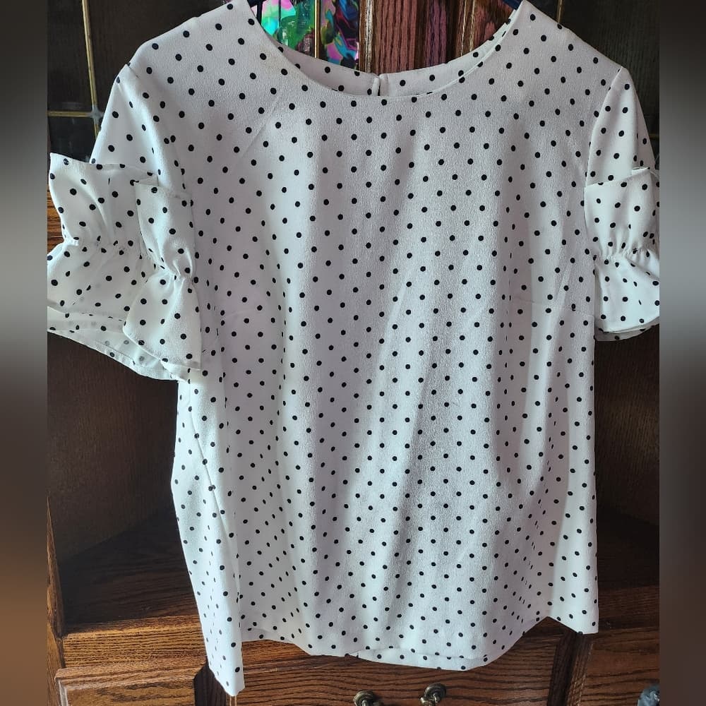 Banana Republic Black and White Polka Dot Polyester Blouse - Thumbnail 8
