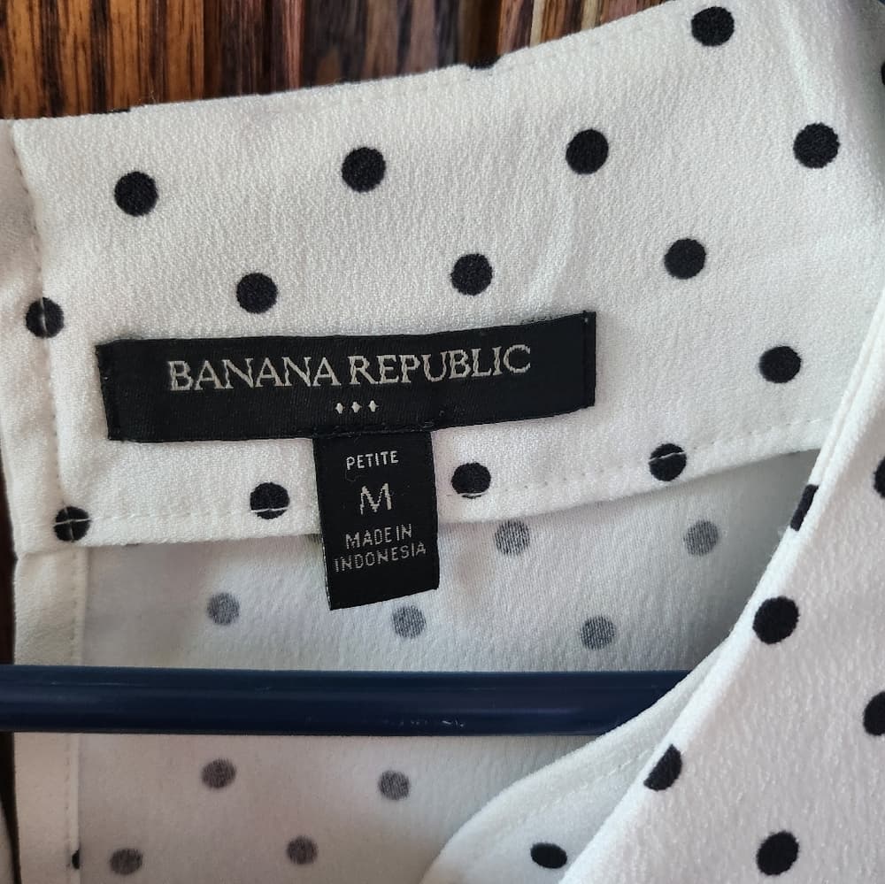 Banana Republic Black and White Polka Dot Polyester Blouse - Thumbnail 2