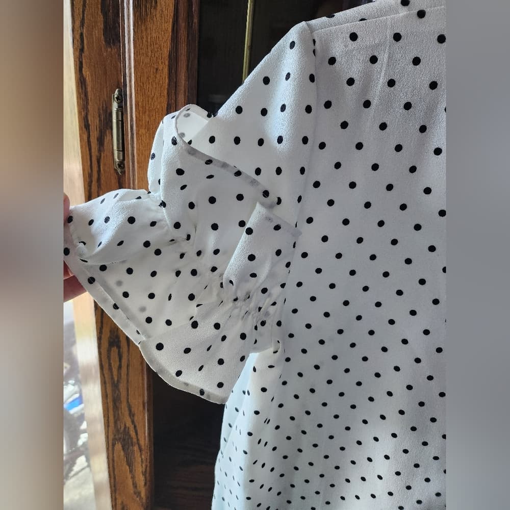 Banana Republic Black and White Polka Dot Polyester Blouse - Thumbnail 4