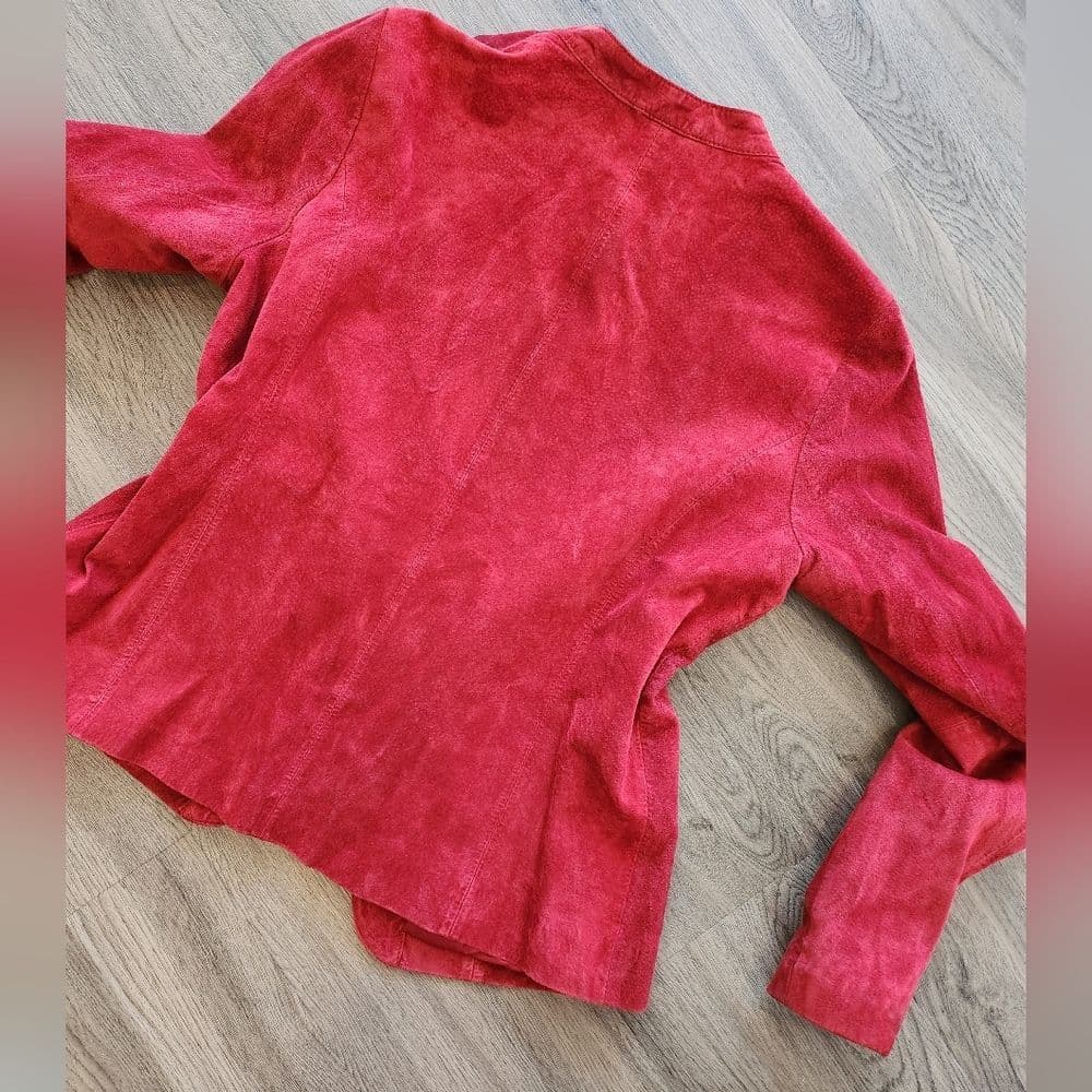 Liz Claiborne Red Lightweight Stylish Suede Leather Jacket - Thumbnail 7