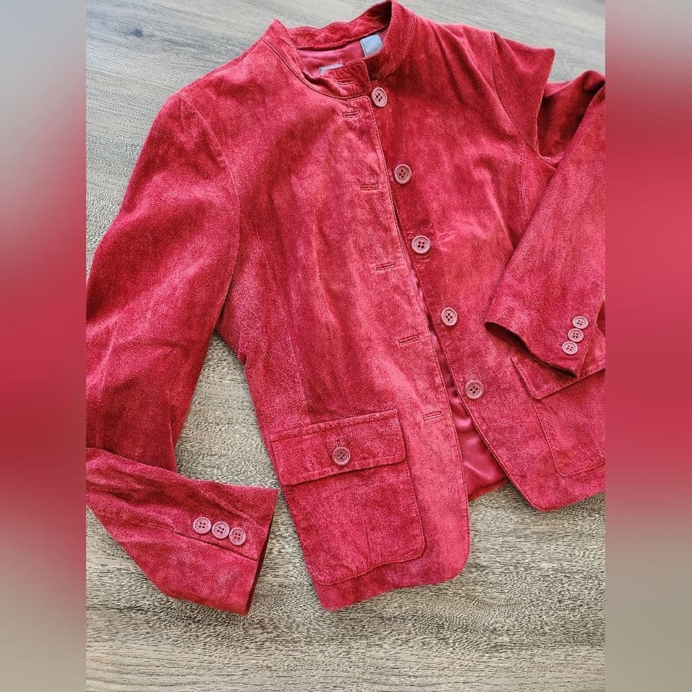 Liz Claiborne Red Lightweight Stylish Suede Leather Jacket