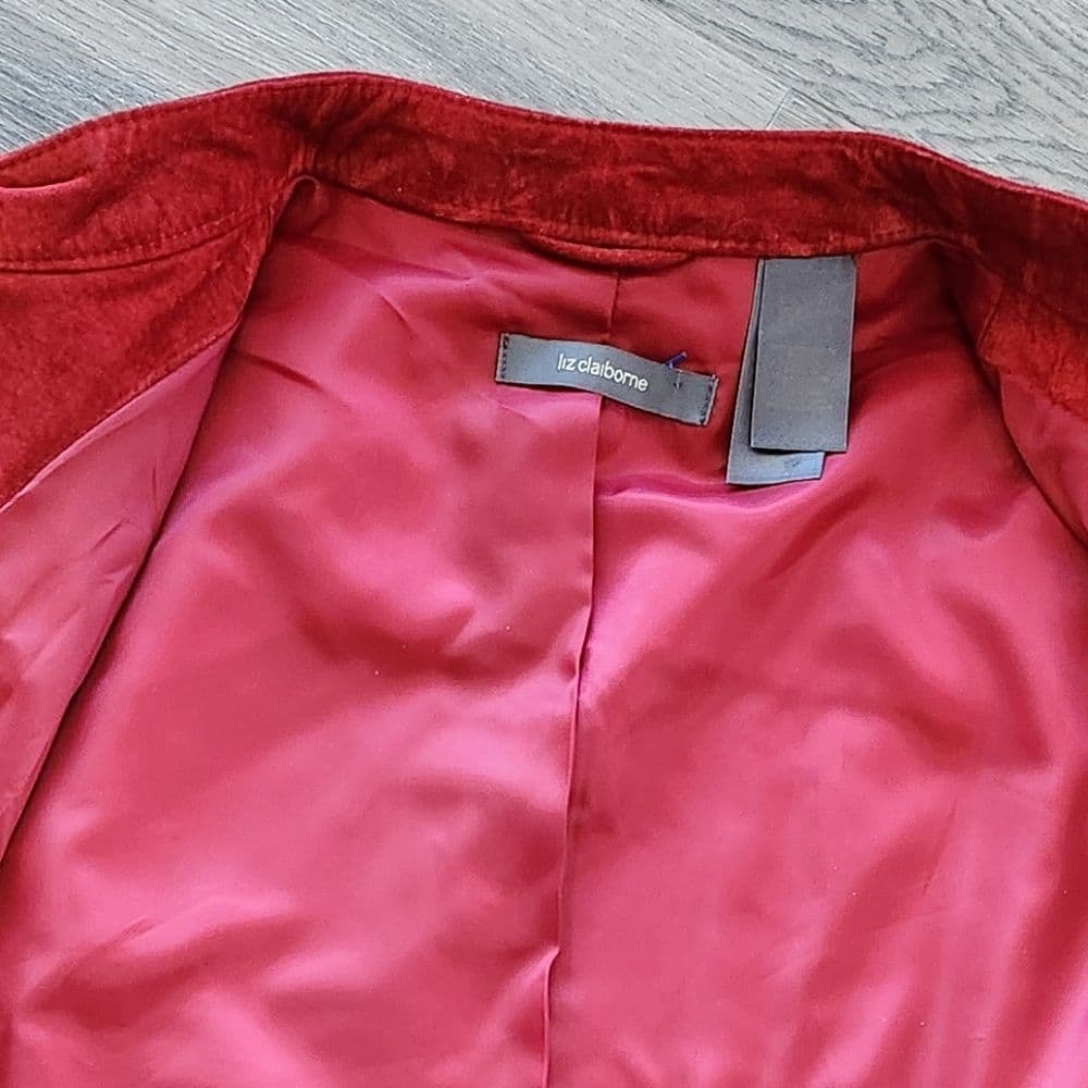 Liz Claiborne Red Lightweight Stylish Suede Leather Jacket - Thumbnail 13
