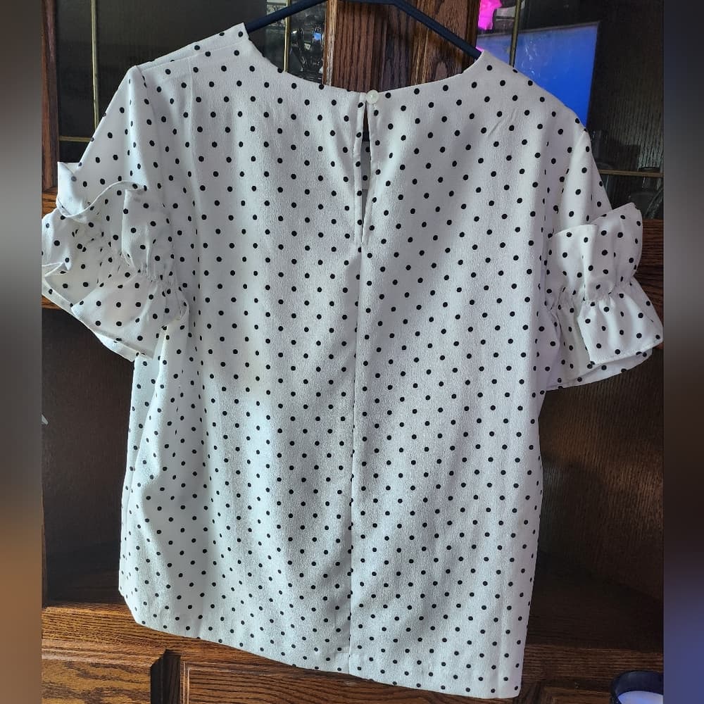 Banana Republic Black and White Polka Dot Polyester Blouse - Thumbnail 3