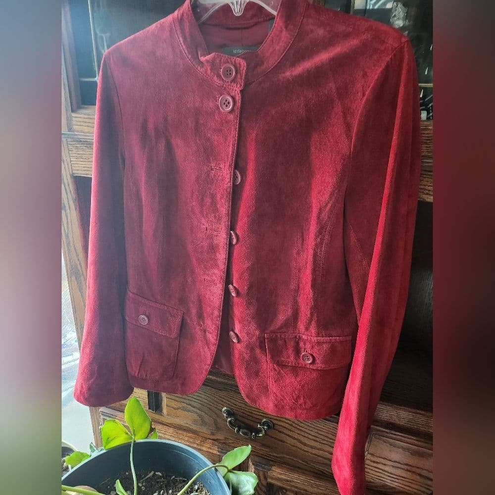Liz Claiborne Red Lightweight Stylish Suede Leather Jacket - Thumbnail 14