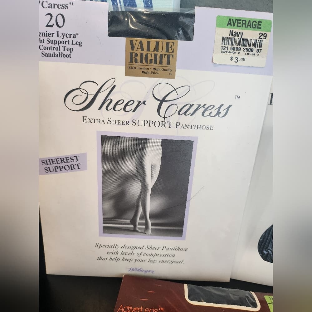 Vintage Navy Sheer Caress Support Pantyhose And Knee High Tights - Thumbnail 2