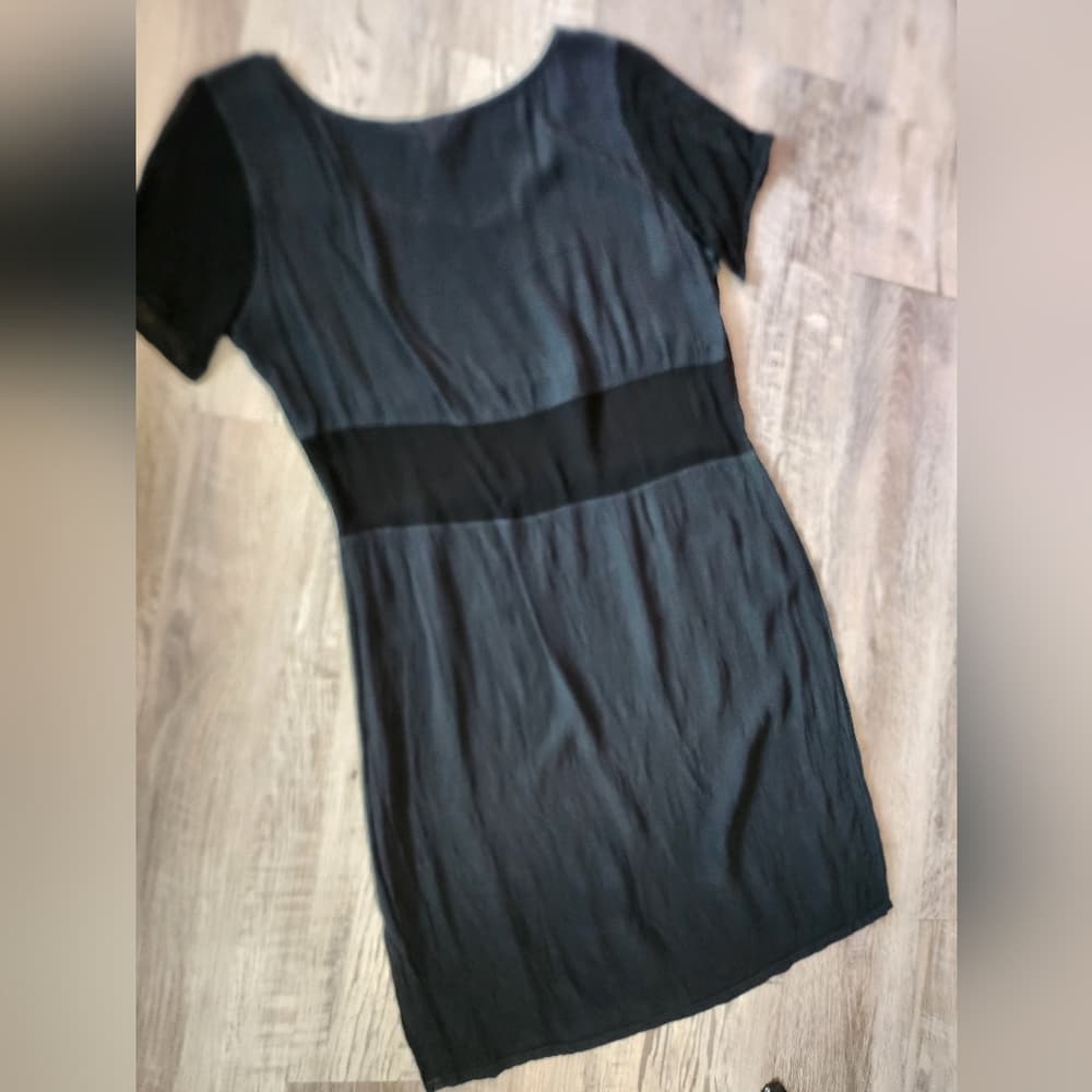 Vintage Ghost London 1990s Semi Sheer Black Short Sleeve Dress - Thumbnail 6