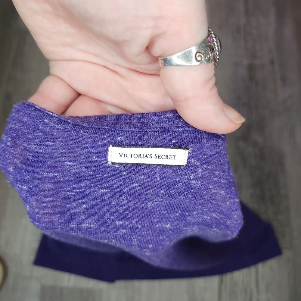 Victoria's Secret Semi Sheer Fitted Purple Short Sleeve T-Shirt - Thumbnail 2