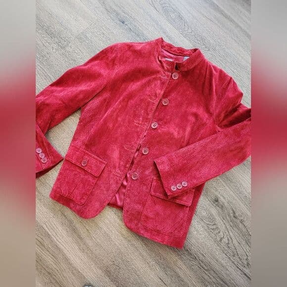 Liz Claiborne Red Lightweight Stylish Suede Leather Jacket - Thumbnail 16