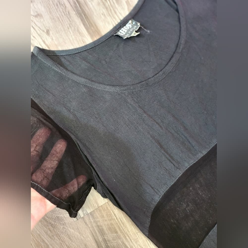Vintage Ghost London 1990s Semi Sheer Black Short Sleeve Dress - Thumbnail 4