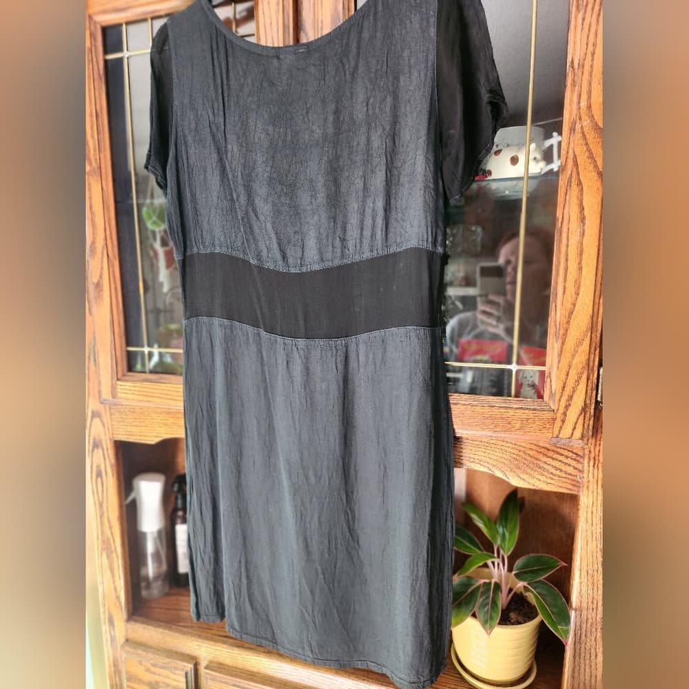Vintage Ghost London 1990s Semi Sheer Black Short Sleeve Dress - Thumbnail 2