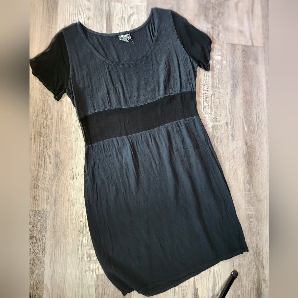 Vintage Ghost London 1990s Semi Sheer Black Short Sleeve Dress - Thumbnail 3