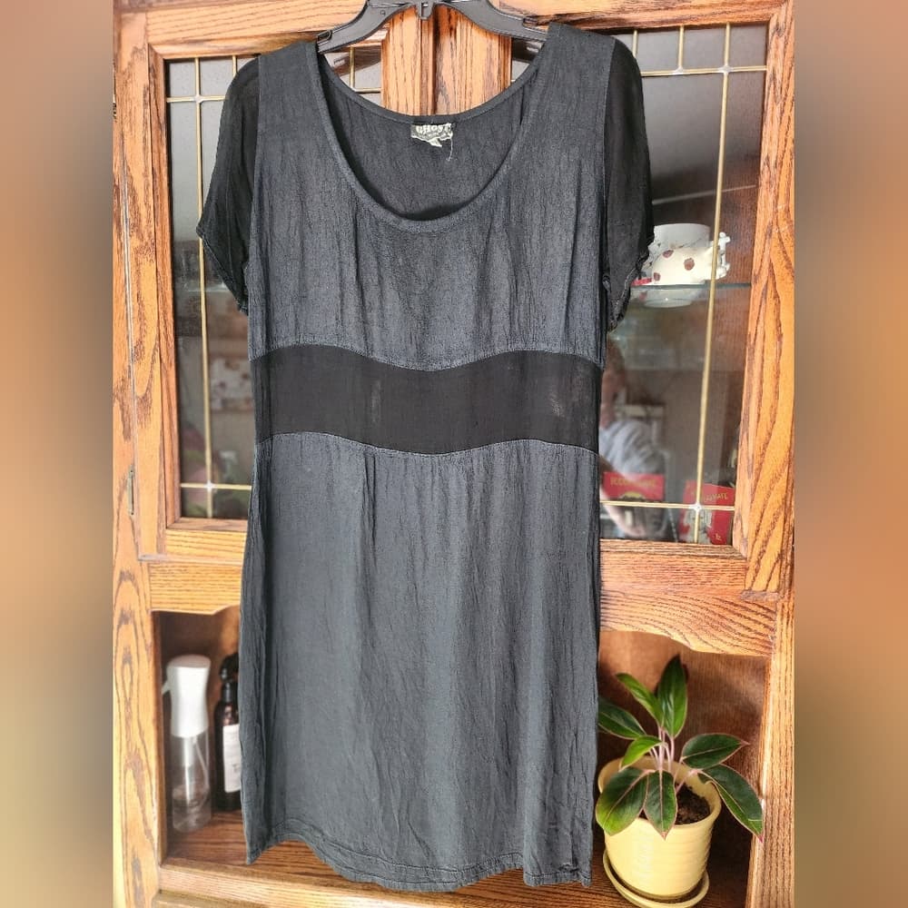 Vintage Ghost London 1990s Semi Sheer Black Short Sleeve Dress - Thumbnail 9