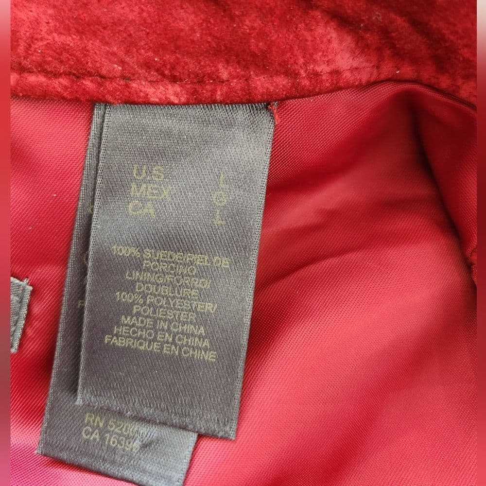 Liz Claiborne Red Lightweight Stylish Suede Leather Jacket - Thumbnail 4