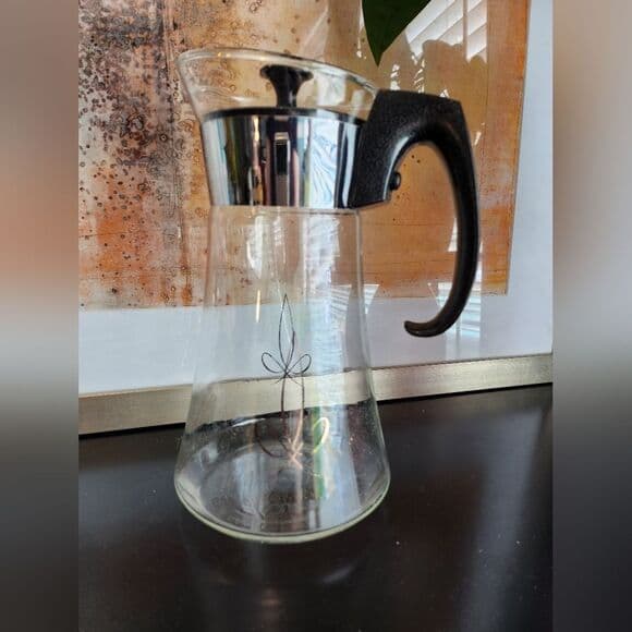 Pyrex MCM Black And Glass Coffee Carafe Pot With Gold - Thumbnail 2