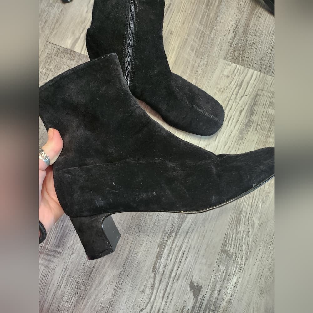 Bagatelle Black Suede Ankle Booties Sleek Contrast Stitch Low Heel - Thumbnail 9