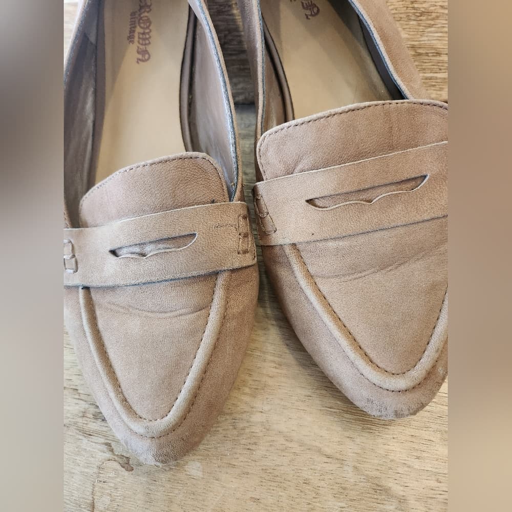 Crown Vintage Tan Leather Pointed Toe Flats Sleek Penny Loafers - Thumbnail 4
