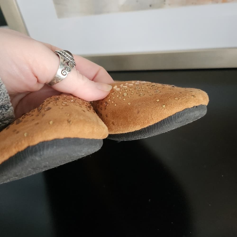Comfortable Tan Flats with Gold Bedazzled Accents - Thumbnail 3