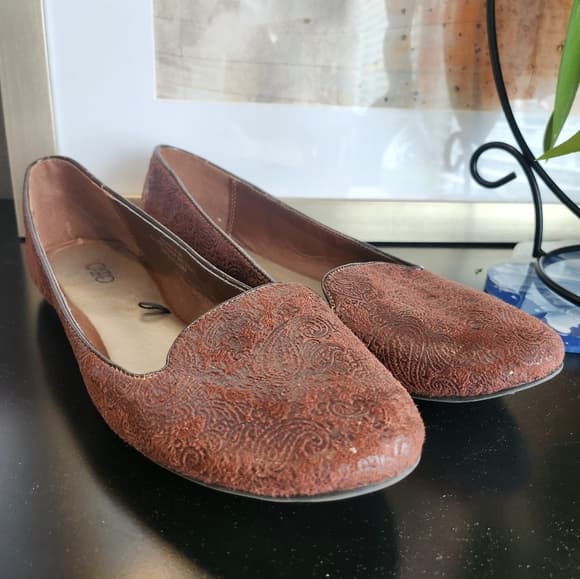 Cato Brown Paisley Flats Faux Suede Slip-On Loafers - Thumbnail 9