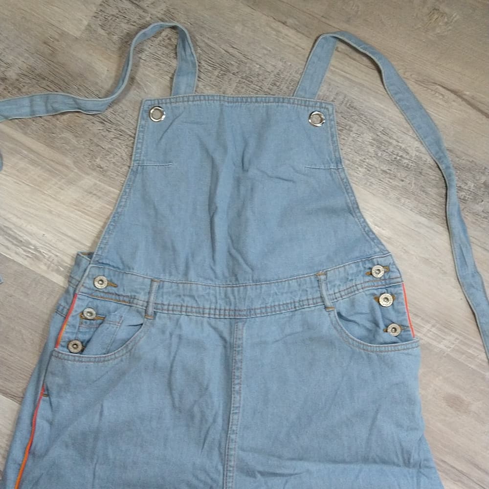 POL Light Denim Orange Trimmed Open Back Boyfriend Fit Overalls - Thumbnail 8