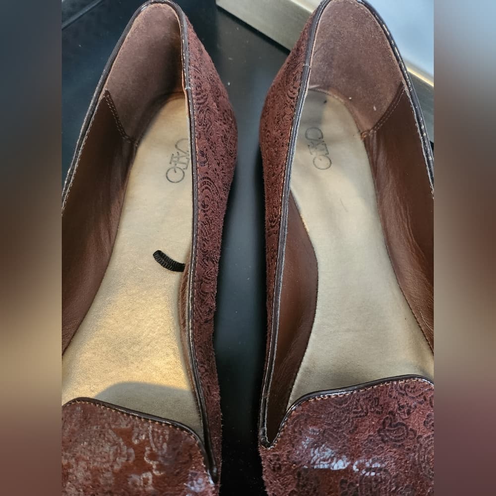 Cato Brown Paisley Flats Faux Suede Slip-On Loafers - Thumbnail 4