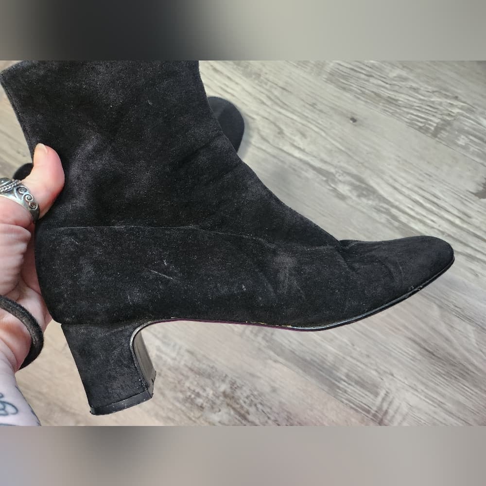 Bagatelle Black Suede Ankle Booties Sleek Contrast Stitch Low Heel - Thumbnail 10