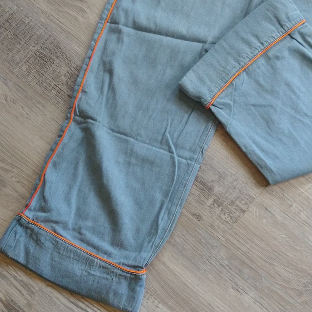 POL Light Denim Orange Trimmed Open Back Boyfriend Fit Overalls - Thumbnail 7