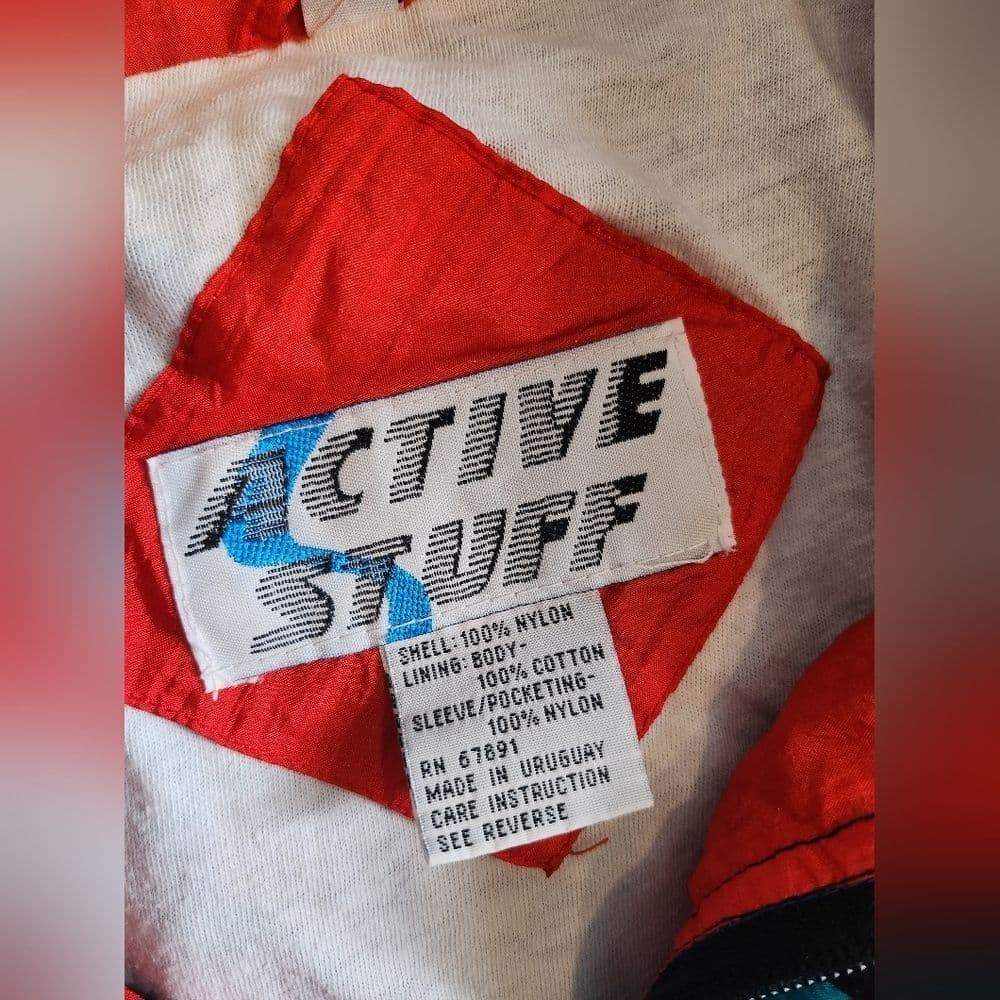 Funky Vintage Black Windbreaker with Geometric Patterns By Active Stuff - Thumbnail 4