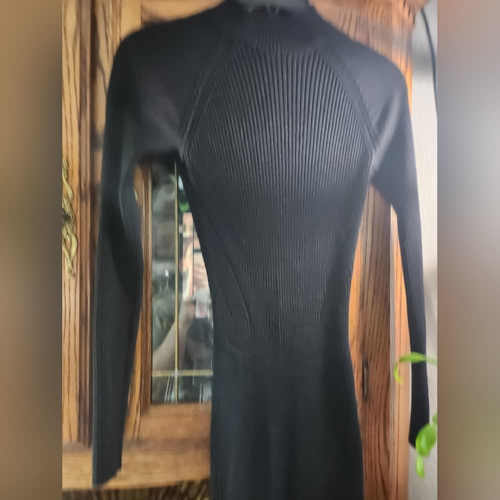Reserved Black Ribbed Knit Super Sexy Body Con Dress - Thumbnail 2