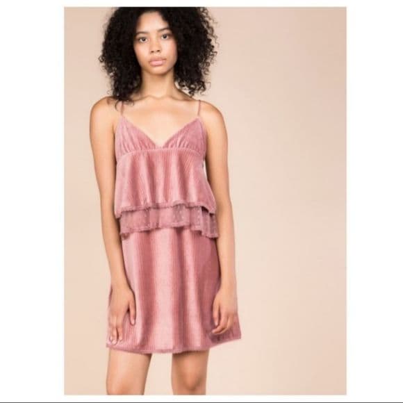 Super Cute POL Spaghetti Tie Strap Velvet Cascading Ruffle Dress - Thumbnail 11