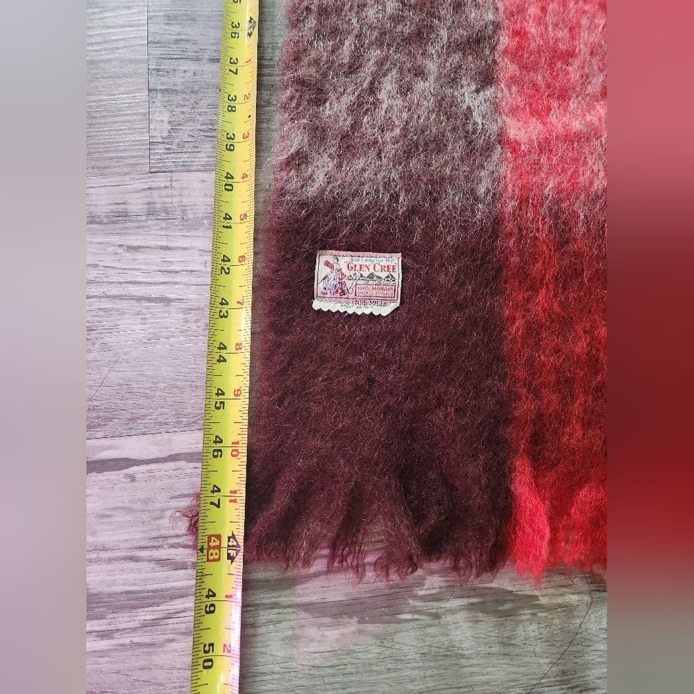 Vintage Mid Century Glen Cree Red and Brown Mohair Throw Blanket - Thumbnail 6