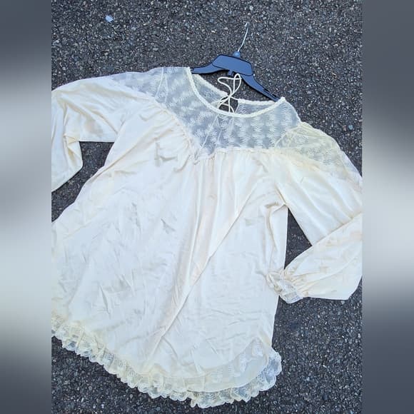 Vintage Cream Ruffled 3/4 Sleeve Bib Collar Chemise - Thumbnail 10