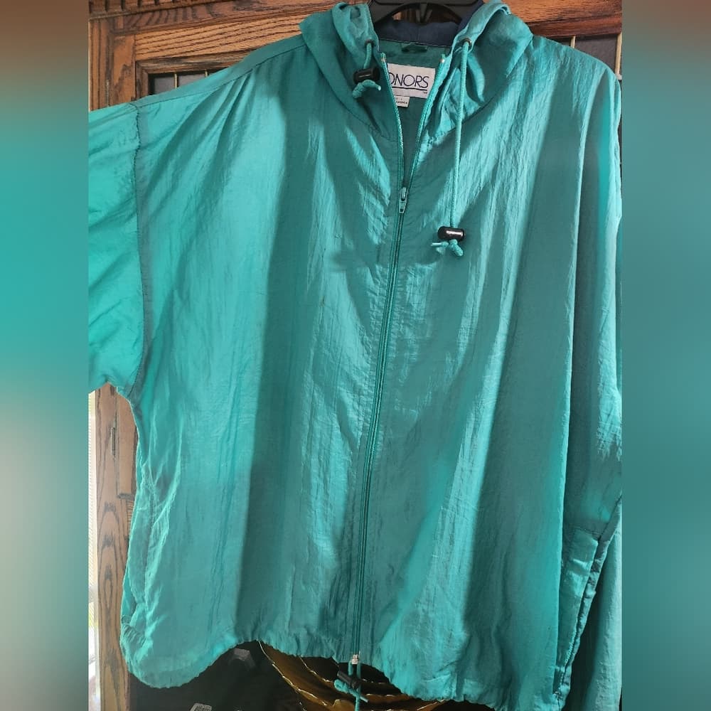 HONORS Vintage 1990s Teal Drawstring Windbreaker Jacket Read Description - Thumbnail 3
