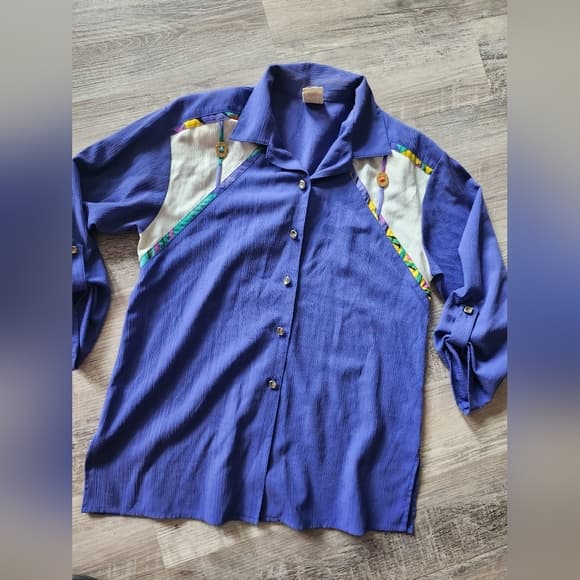 Vibrant Blue Vintage GW Button-Up Western Style Shirt with Metal Accents - Thumbnail 15