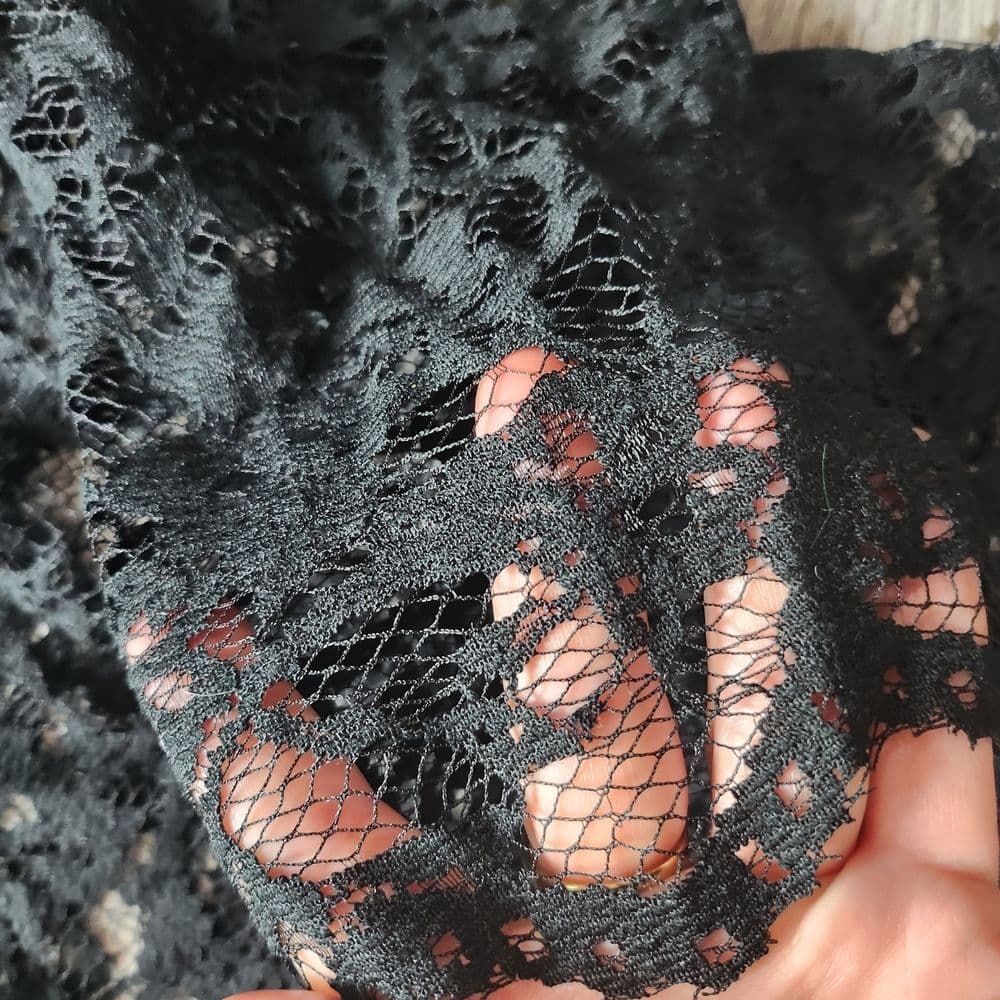 Vintage Ice Black Floral Lace Button Up Blouse 21" Ptp Scalloped Edge - Thumbnail 4
