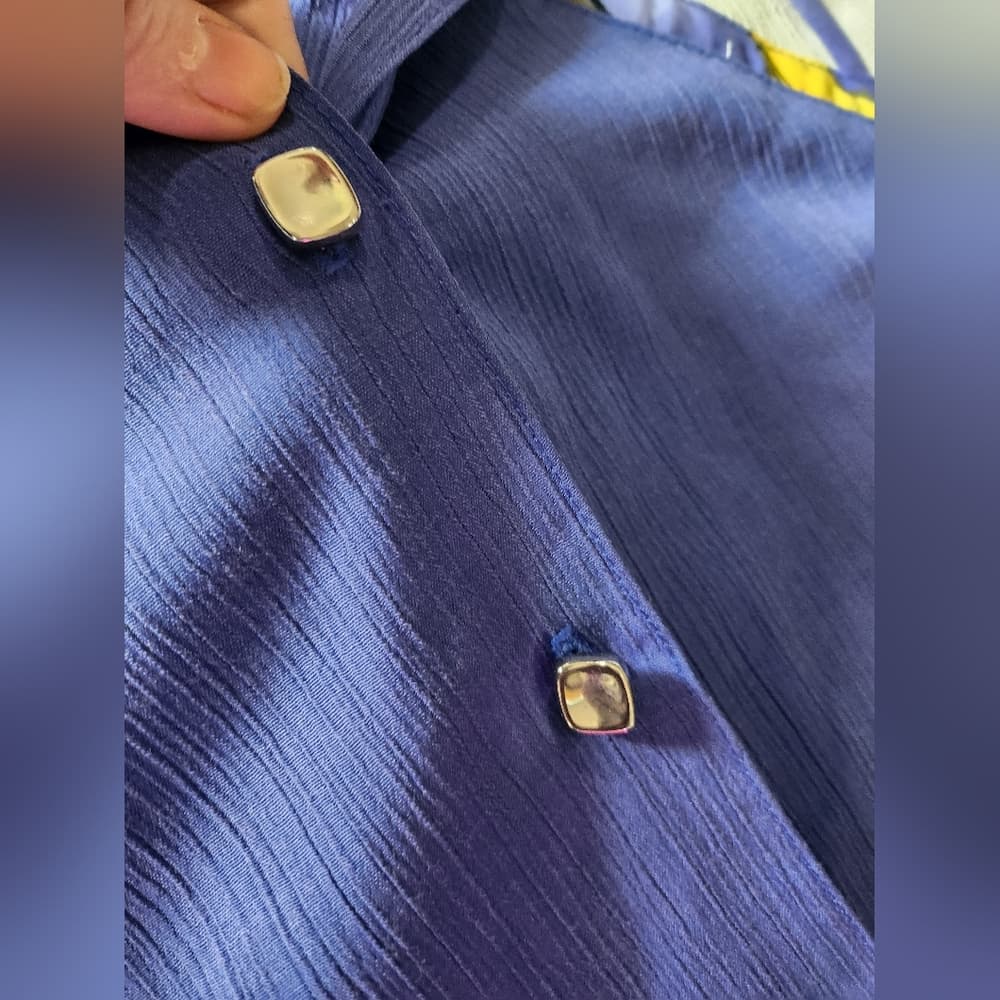 Vibrant Blue Vintage GW Button-Up Western Style Shirt with Metal Accents - Thumbnail 6