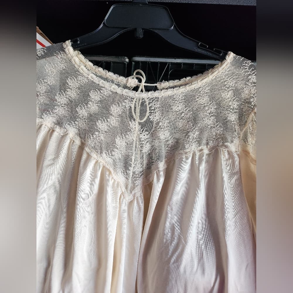 Vintage Cream Ruffled 3/4 Sleeve Bib Collar Chemise - Thumbnail 6