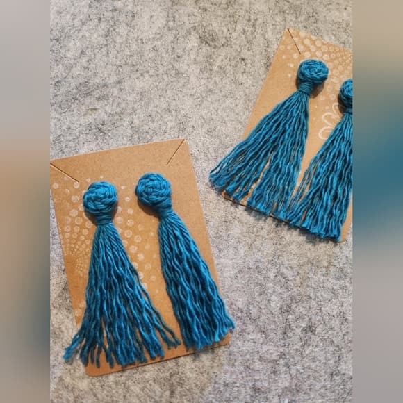 2 For 15- Turquiose Handmade Macrame Pinwheel + Fringe Statement Tassel Earrings - Thumbnail 9
