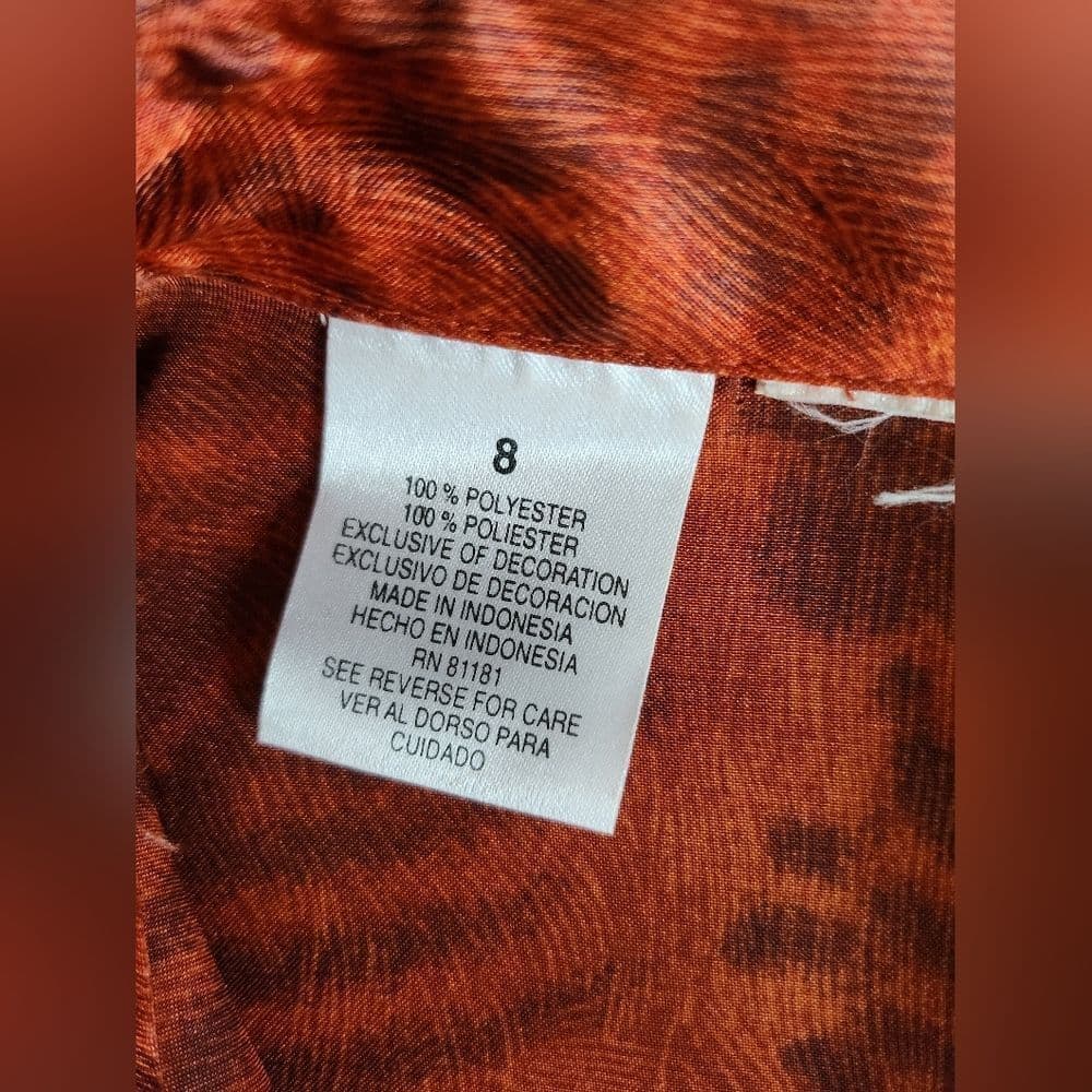 Vintage Burnt Orange Animal Print Polyester Long Sleeve Button Down Shirt - Thumbnail 6