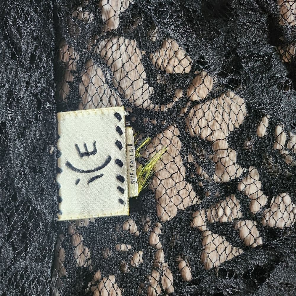 Vintage Ice Black Floral Lace Button Up Blouse 21" Ptp Scalloped Edge - Thumbnail 5