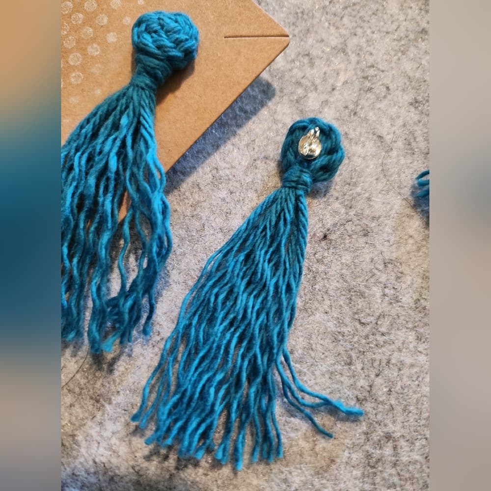2 For 15- Turquiose Handmade Macrame Pinwheel + Fringe Statement Tassel Earrings - Thumbnail 3