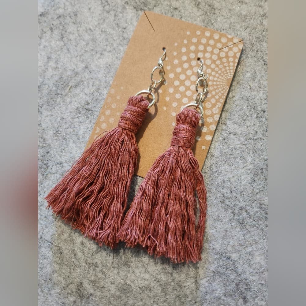 Handmade Rust Tassel Statement Earrings - Thumbnail 4