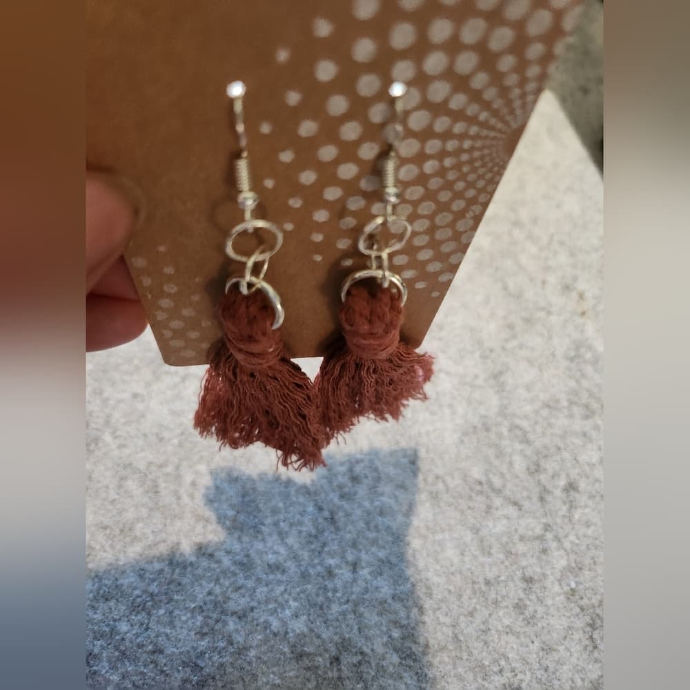 Handmade Rust Tassel Statement Earrings - Thumbnail 2