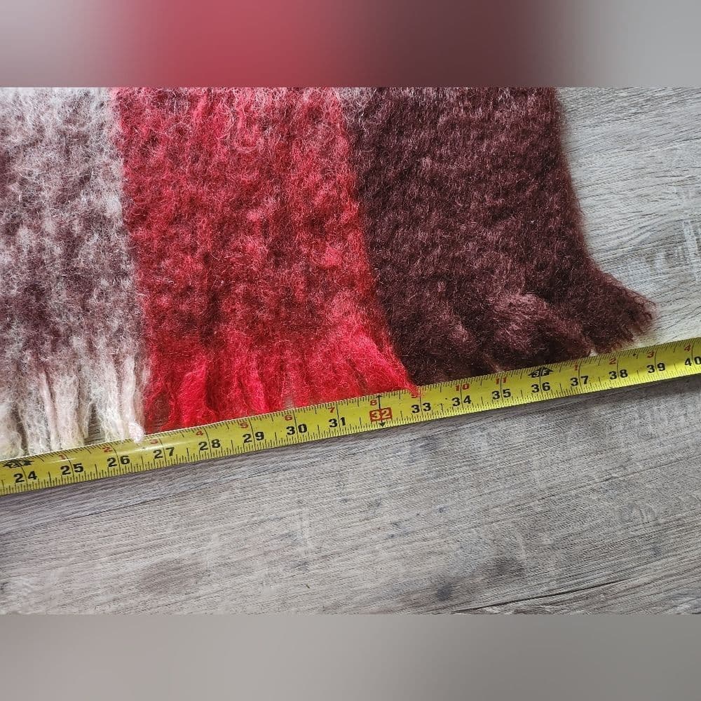 Vintage Mid Century Glen Cree Red and Brown Mohair Throw Blanket - Thumbnail 7