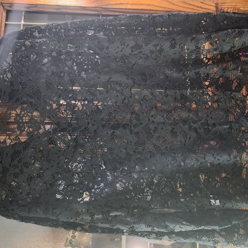 Vintage Ice Black Floral Lace Button Up Blouse 21" Ptp Scalloped Edge - Thumbnail 6