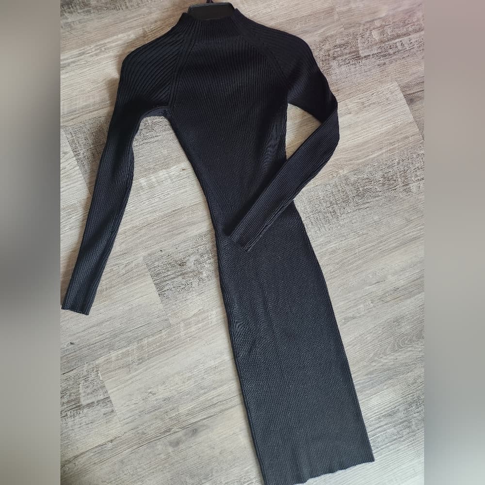 Reserved Black Ribbed Knit Super Sexy Body Con Dress - Thumbnail 4