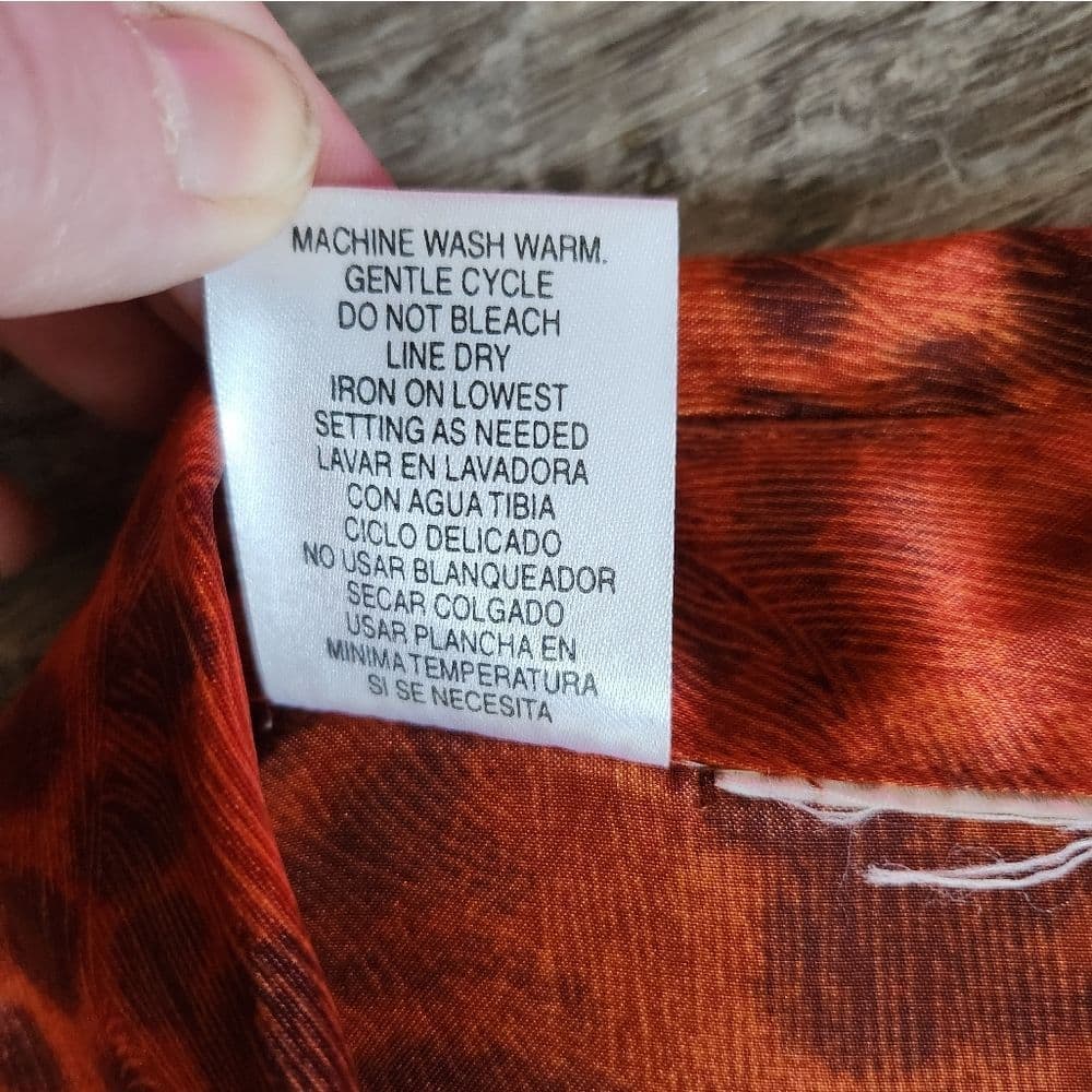 Vintage Burnt Orange Animal Print Polyester Long Sleeve Button Down Shirt - Thumbnail 7
