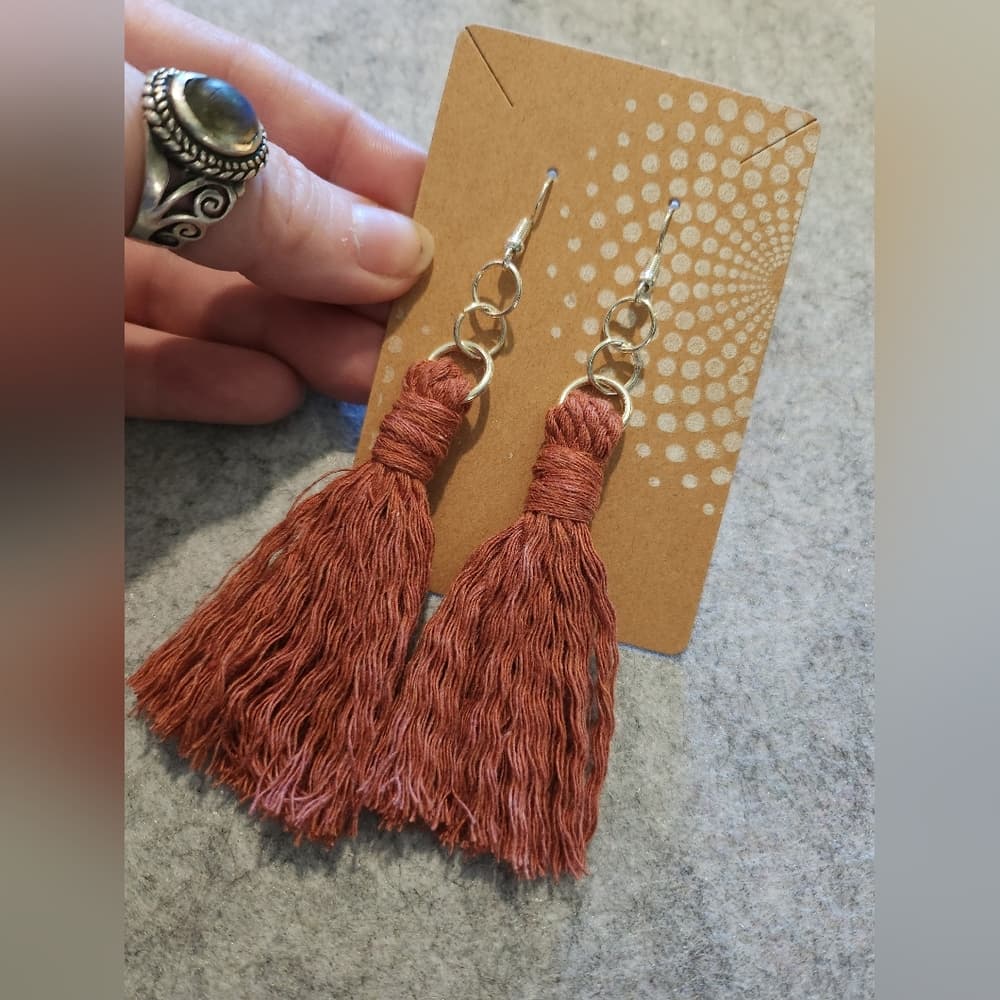 Handmade Rust Tassel Statement Earrings