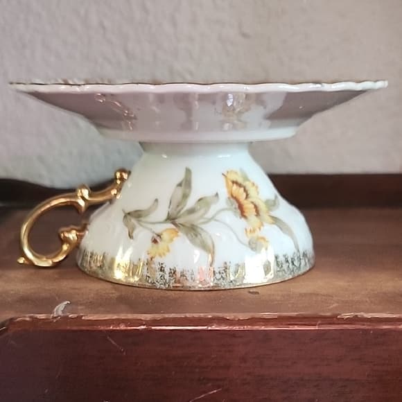 Upcycled Vintage Floral China Pedestal Dish with Gold Accents - Thumbnail 7