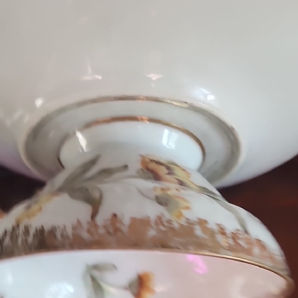 Upcycled Vintage Floral China Pedestal Dish with Gold Accents - Thumbnail 5