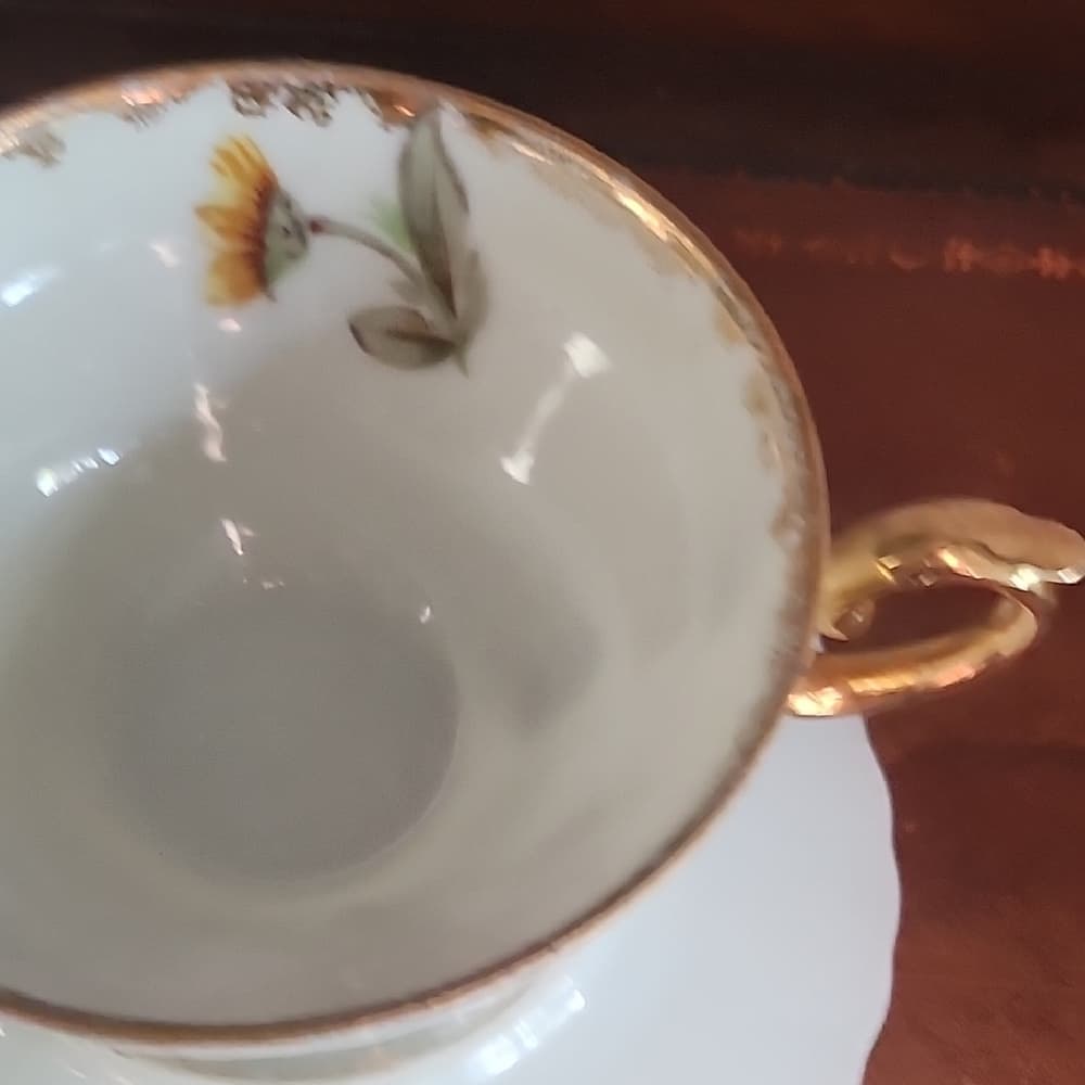Upcycled Vintage Floral China Pedestal Dish with Gold Accents - Thumbnail 4
